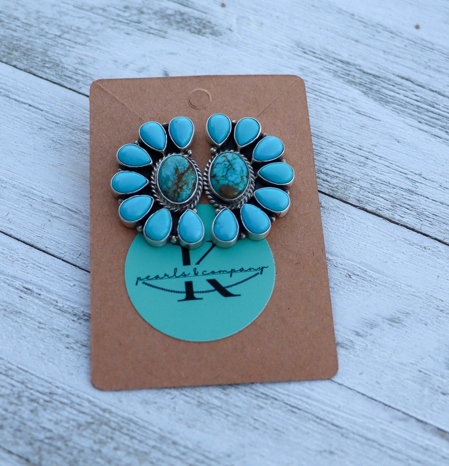 Turquoise Cluster Half Moon Post Earrings