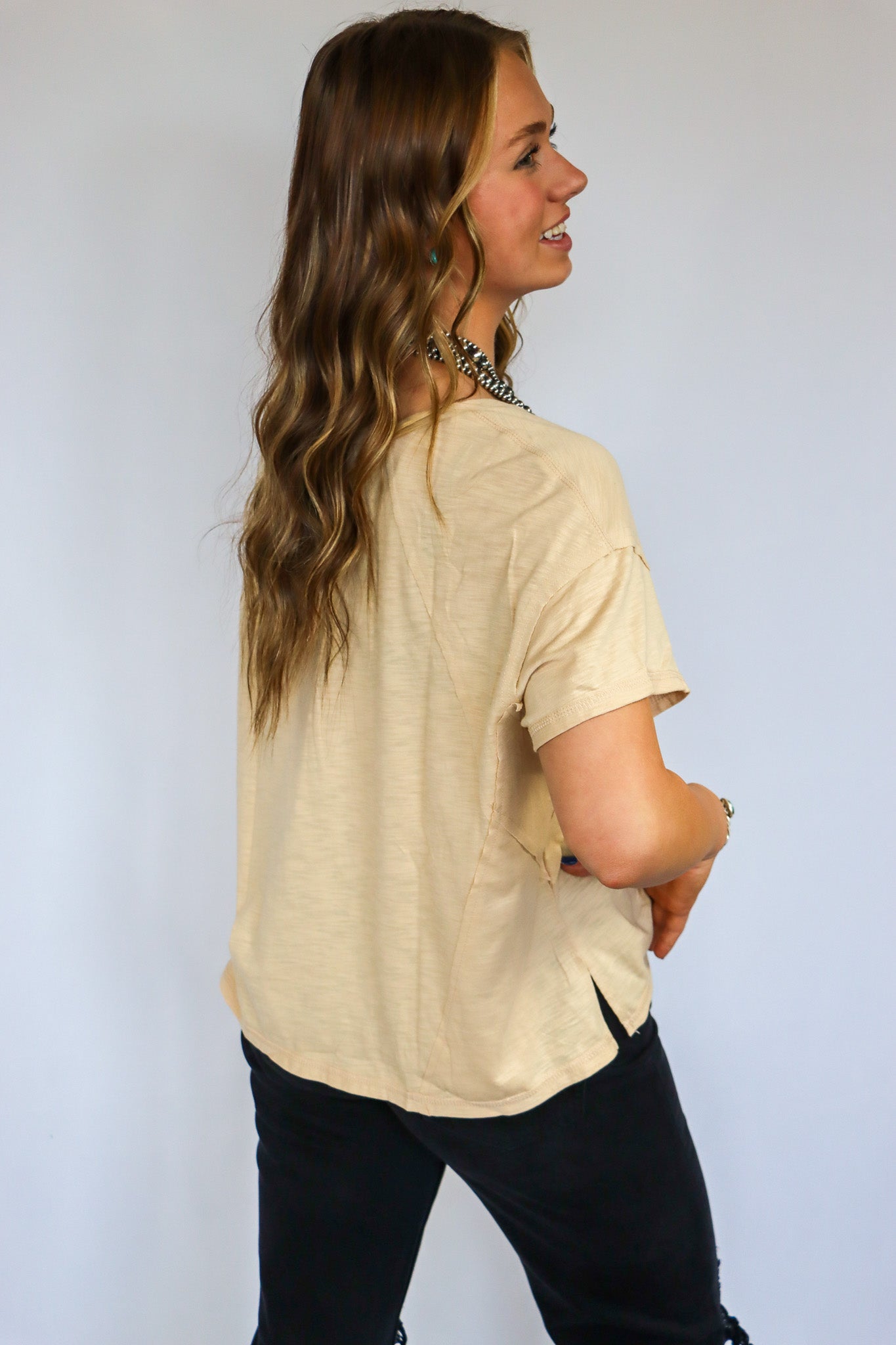 Solid Patched Side Slit T-Shirt