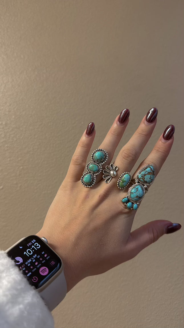 Sonoran Mountain Turquoise And Sterling Silver Adjustable Flower Ring